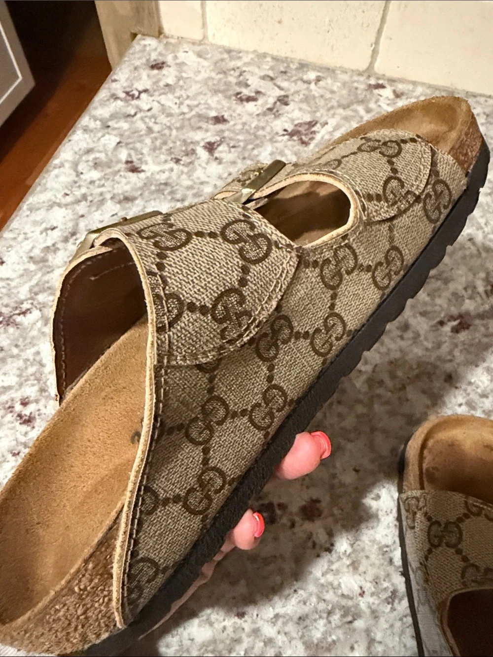 Birkenstock Kids Double-Buckle Sandals in Beige Monogram